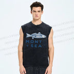 Unisex Mont Sea Fish Printed Washed Tank Top