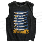 Unisex Sardines Printed Washed Tank Top