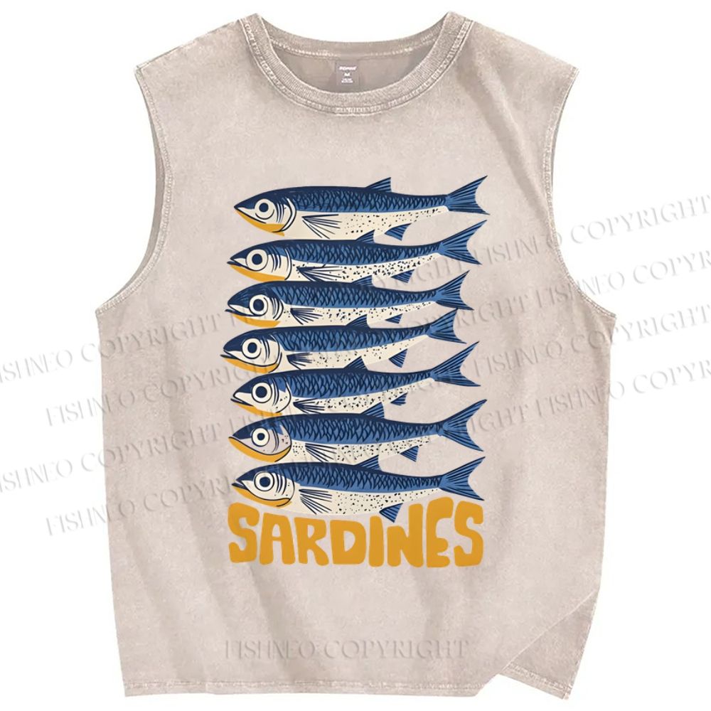 Unisex Sardines Printed Washed Tank Top