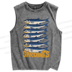 Unisex Sardines Printed Washed Tank Top