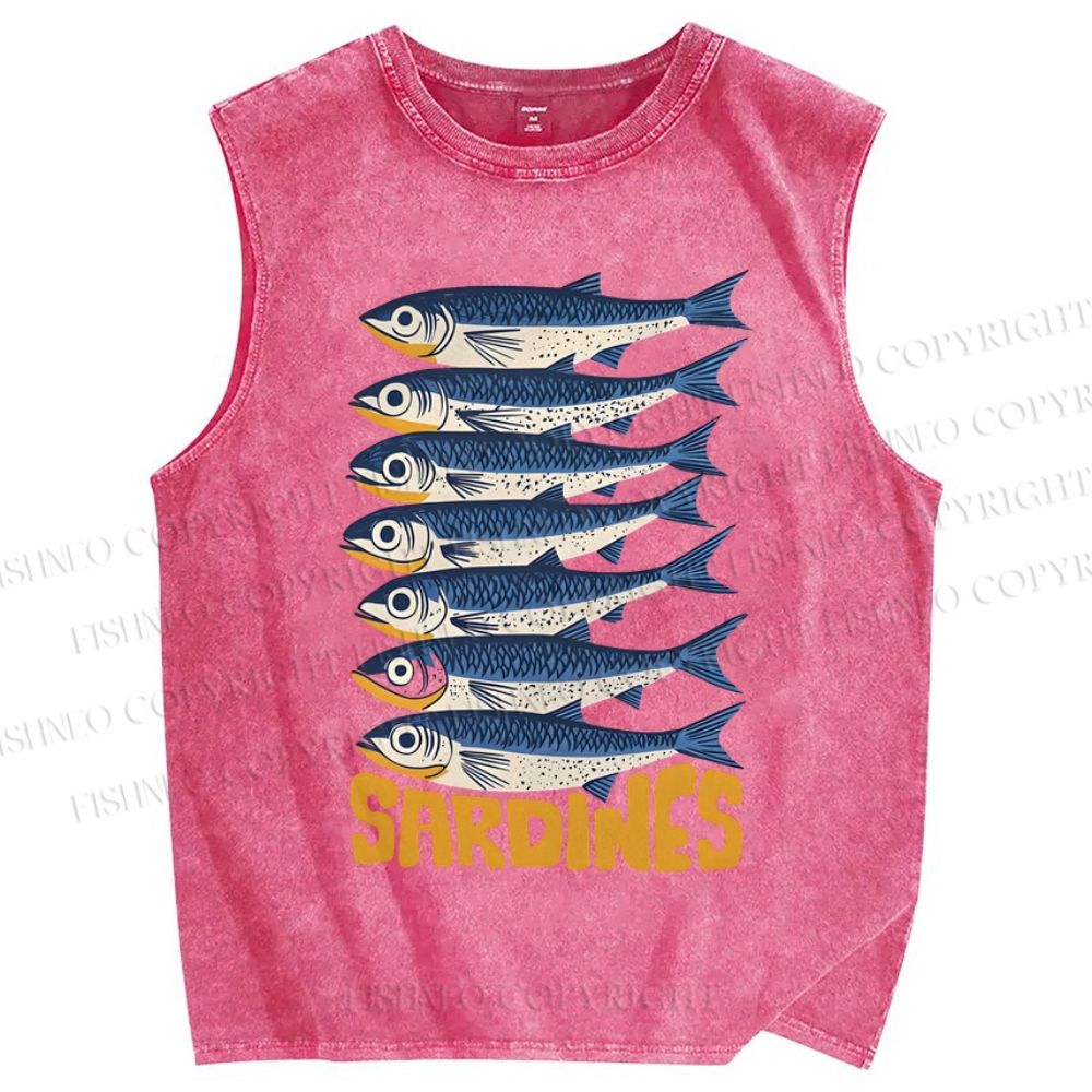 Unisex Sardines Printed Washed Tank Top