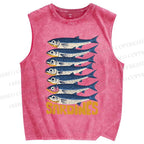 Unisex Sardines Printed Washed Tank Top