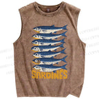 Unisex Sardines Printed Washed Tank Top