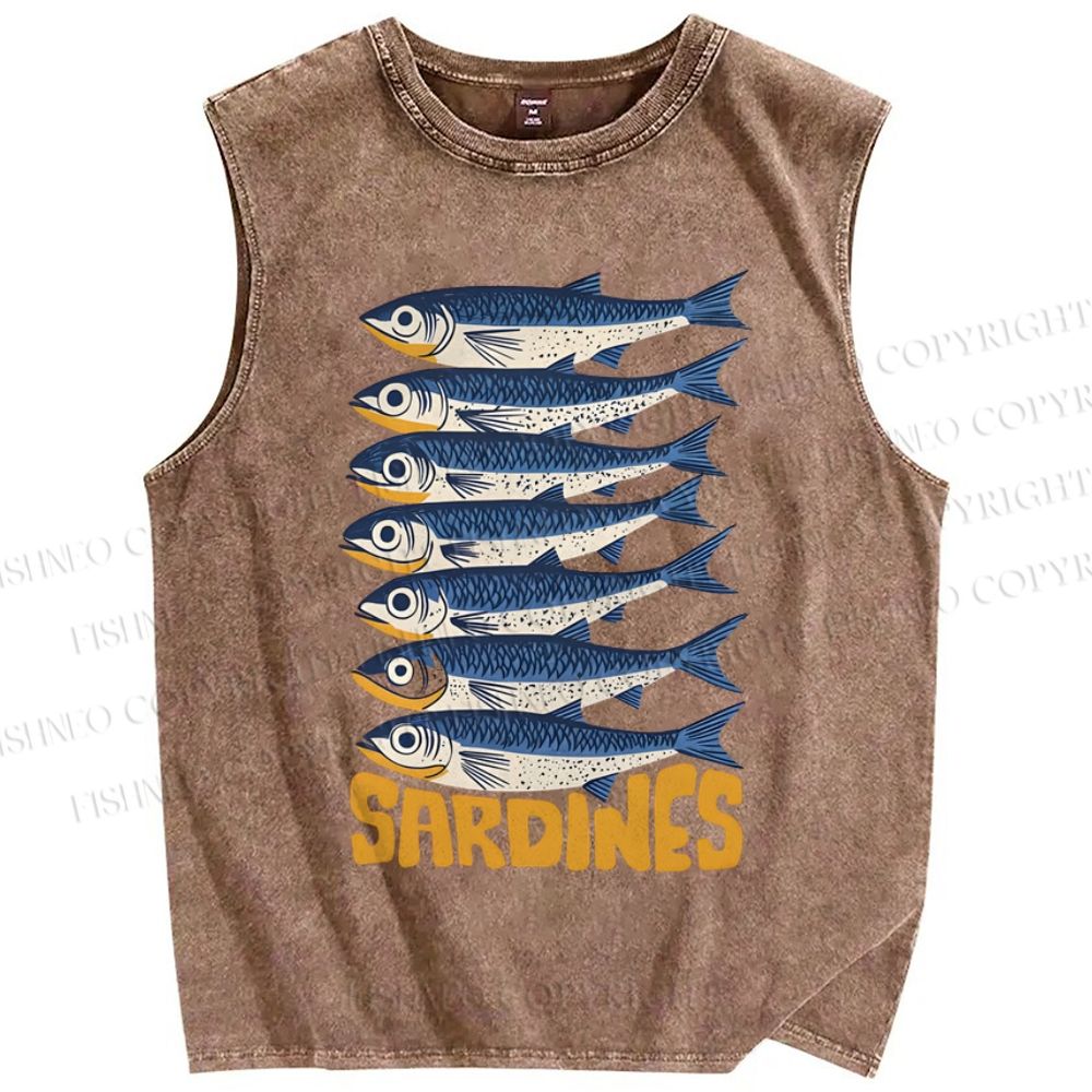Unisex Sardines Printed Washed Tank Top