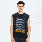 Unisex Sardines Printed Washed Tank Top