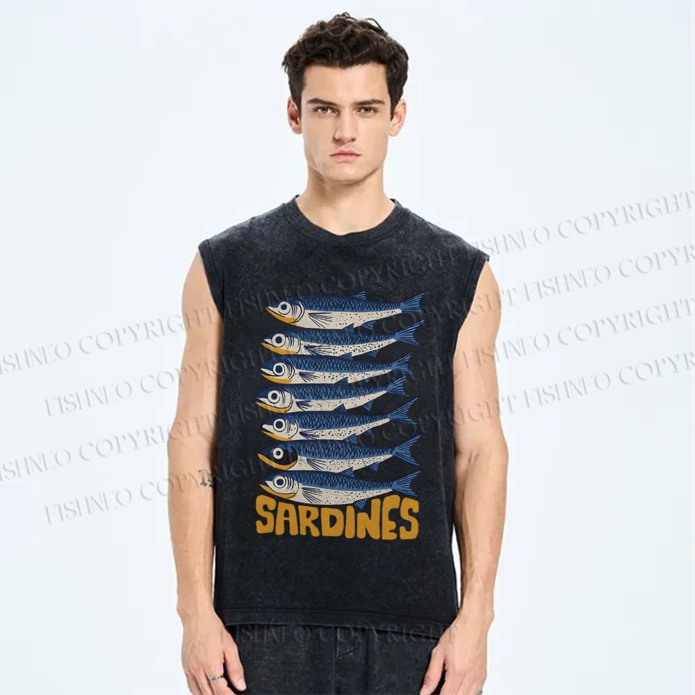Unisex Sardines Printed Washed Tank Top