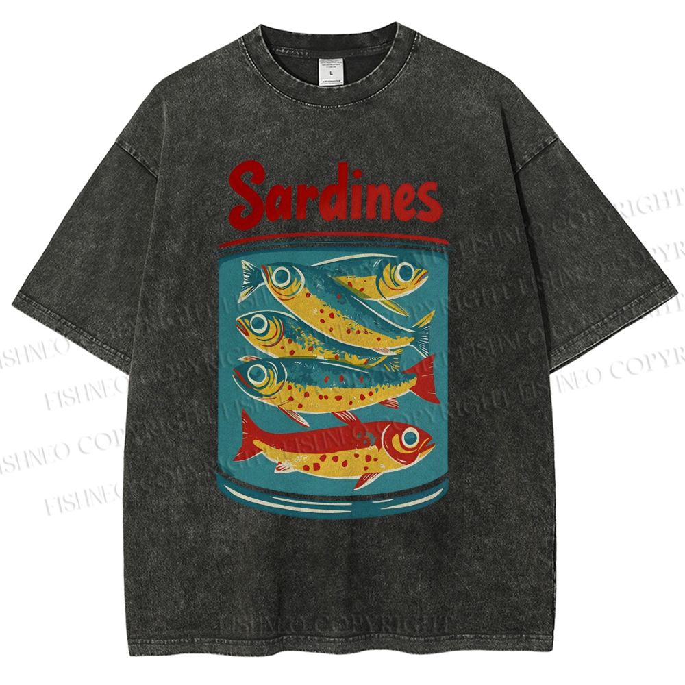 Unisex Sardines Printed Washed Tee
