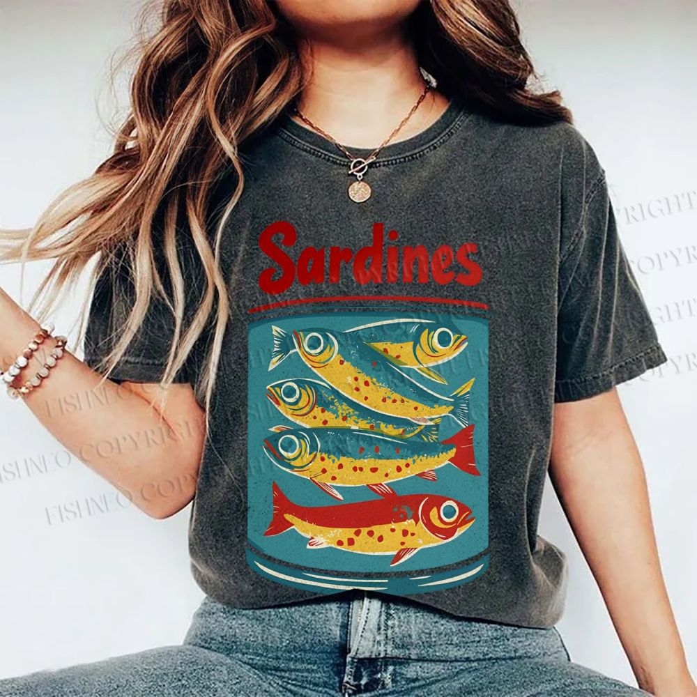 Unisex Sardines Printed Washed Tee