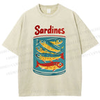 Unisex Sardines Printed Washed Tee