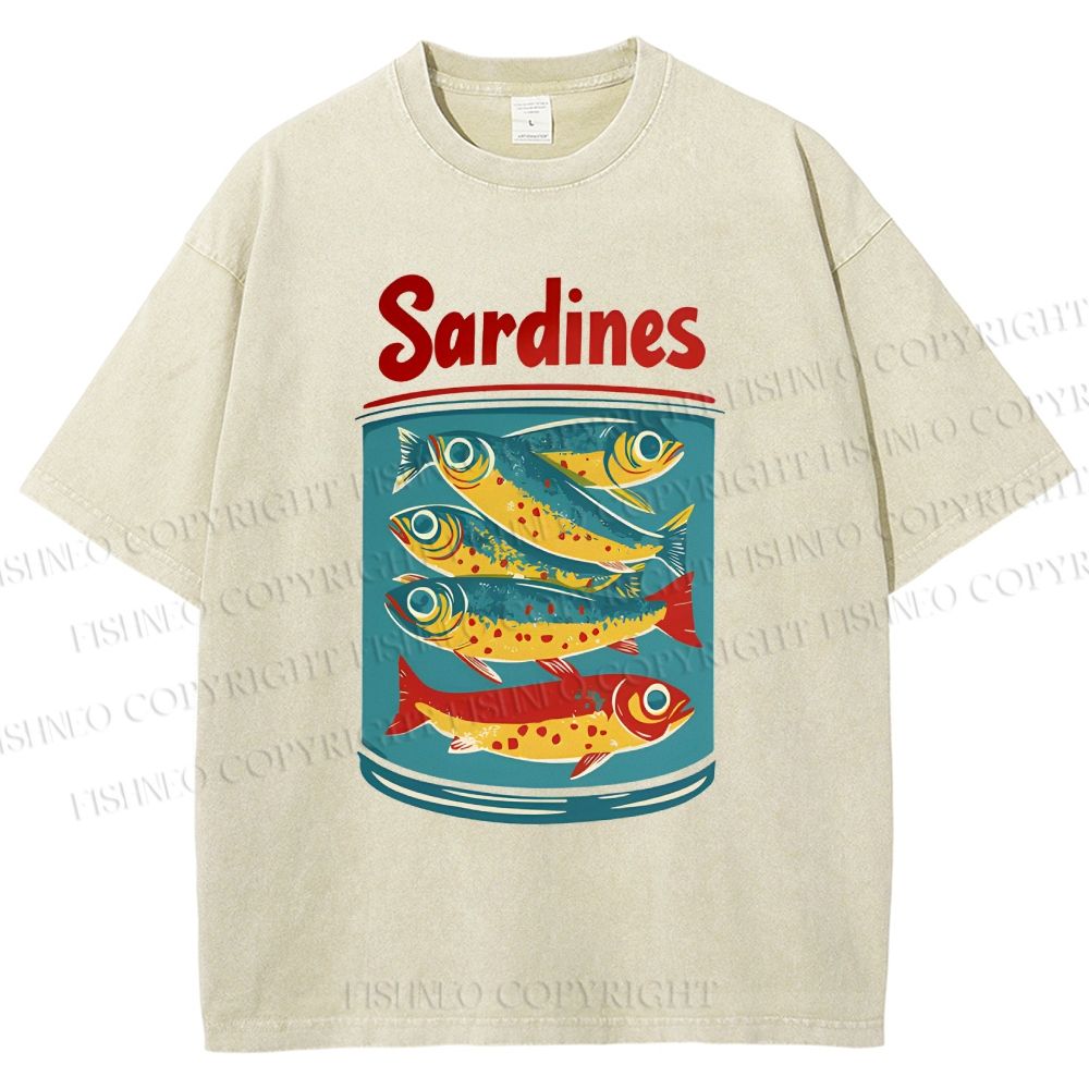 Unisex Sardines Printed Washed Tee