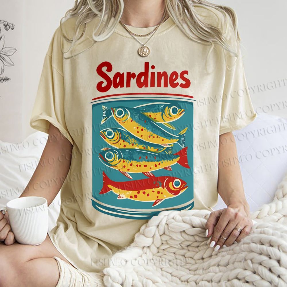 Unisex Sardines Printed Washed Tee