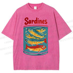 Unisex Sardines Printed Washed Tee