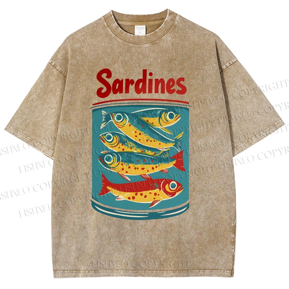 Unisex Sardines Printed Washed Tee