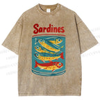 Unisex Sardines Printed Washed Tee