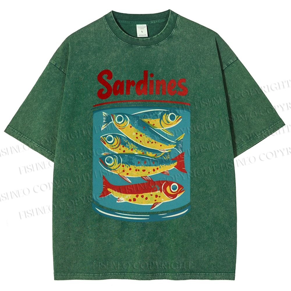 Unisex Sardines Printed Washed Tee