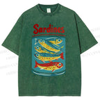 Unisex Sardines Printed Washed Tee