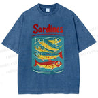 Unisex Sardines Printed Washed Tee