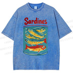 Unisex Sardines Printed Washed Tee