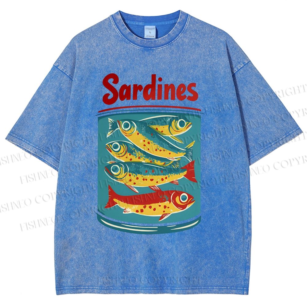 Unisex Sardines Printed Washed Tee