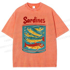 Unisex Sardines Printed Washed Tee