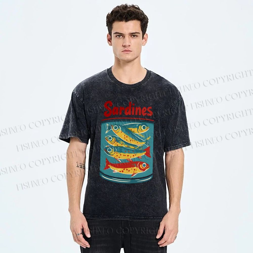 Unisex Sardines Printed Washed Tee