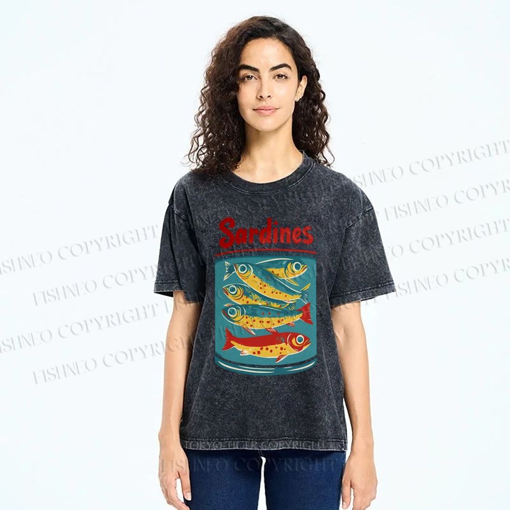 Unisex Sardines Printed Washed Tee