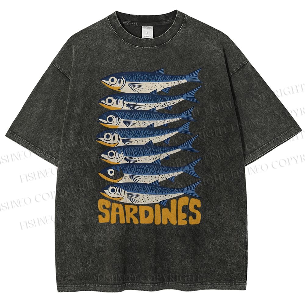 Unisex Sardines Printed Washed Tee