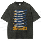 Unisex Sardines Printed Washed Tee