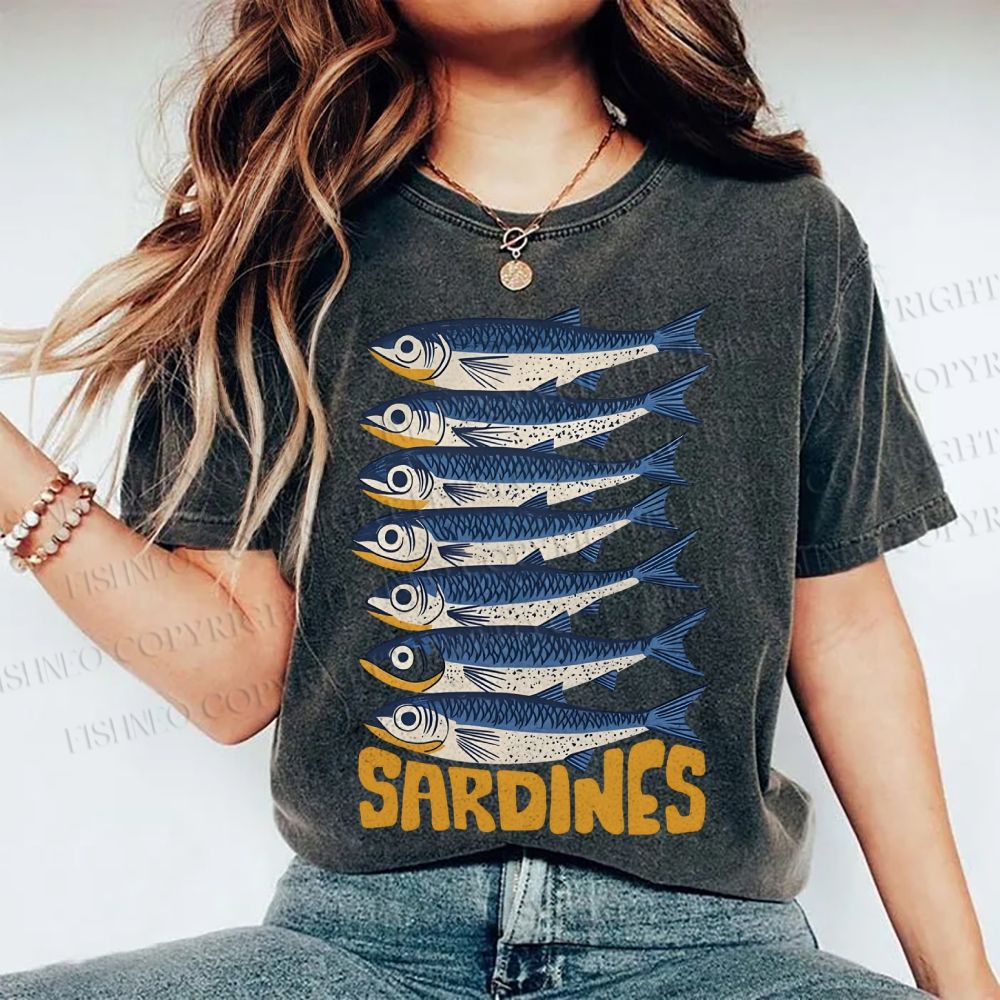 Unisex Sardines Printed Washed Tee