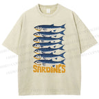 Unisex Sardines Printed Washed Tee
