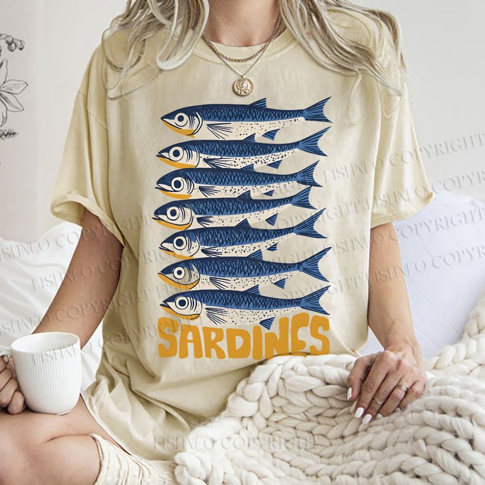 Unisex Sardines Printed Washed Tee