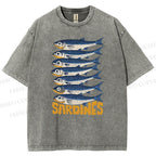 Unisex Sardines Printed Washed Tee