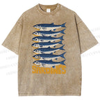 Unisex Sardines Printed Washed Tee