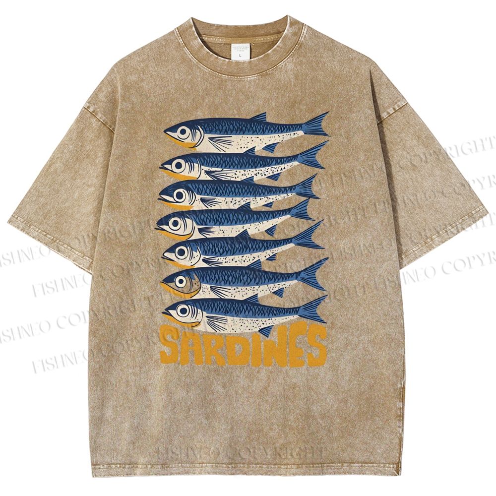 Unisex Sardines Printed Washed Tee