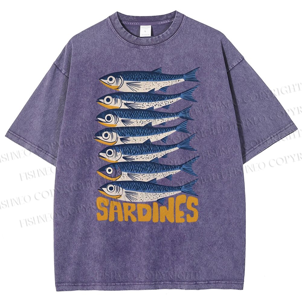 Unisex Sardines Printed Washed Tee