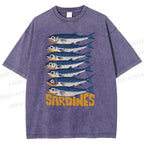 Unisex Sardines Printed Washed Tee