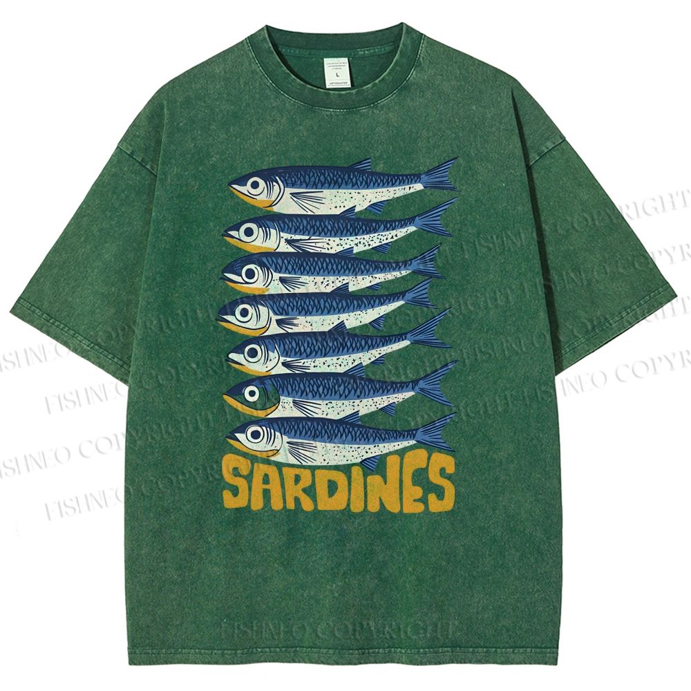 Unisex Sardines Printed Washed Tee