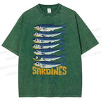 Unisex Sardines Printed Washed Tee