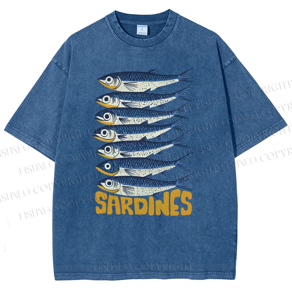 Unisex Sardines Printed Washed Tee