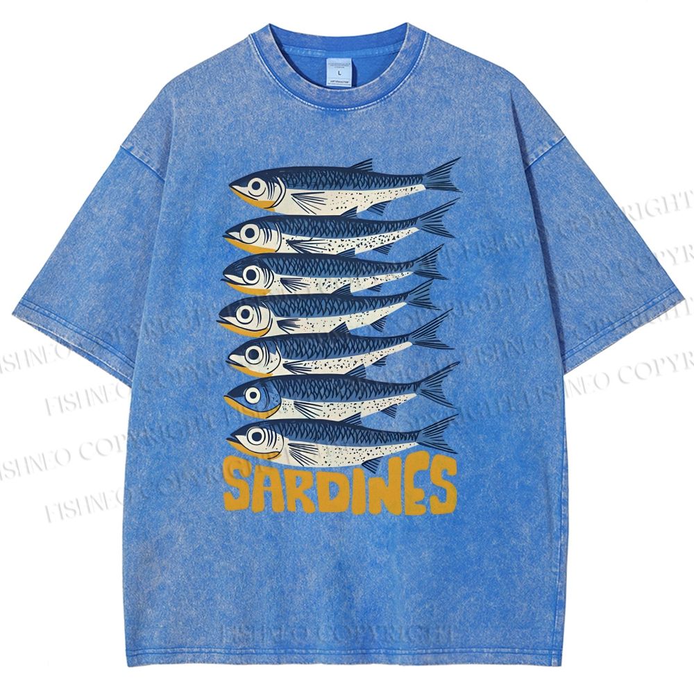 Unisex Sardines Printed Washed Tee