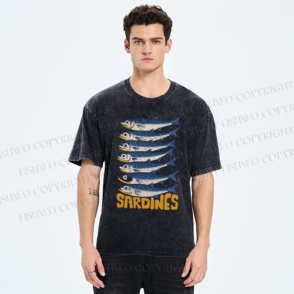 Unisex Sardines Printed Washed Tee