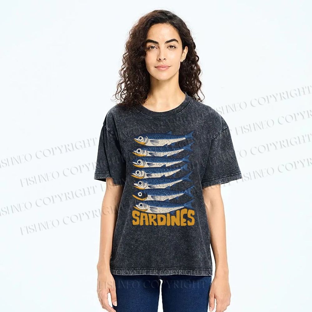 Unisex Sardines Printed Washed Tee