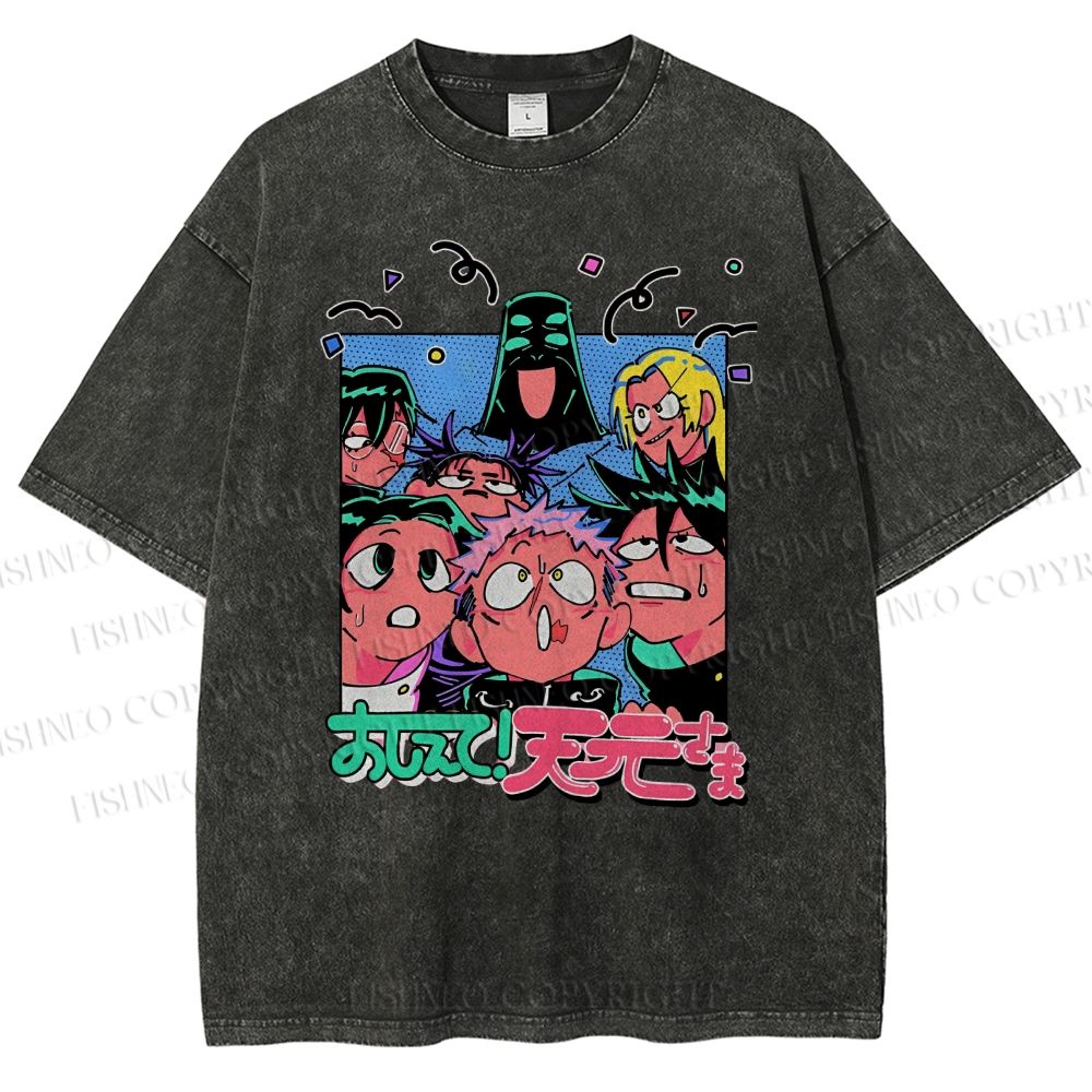 Unisex Cartoon Animation Printed Washed Tee