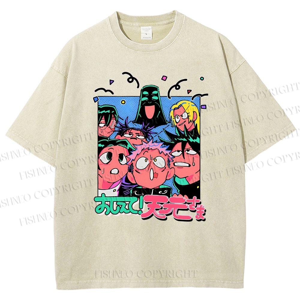 Unisex Cartoon Animation Printed Washed Tee