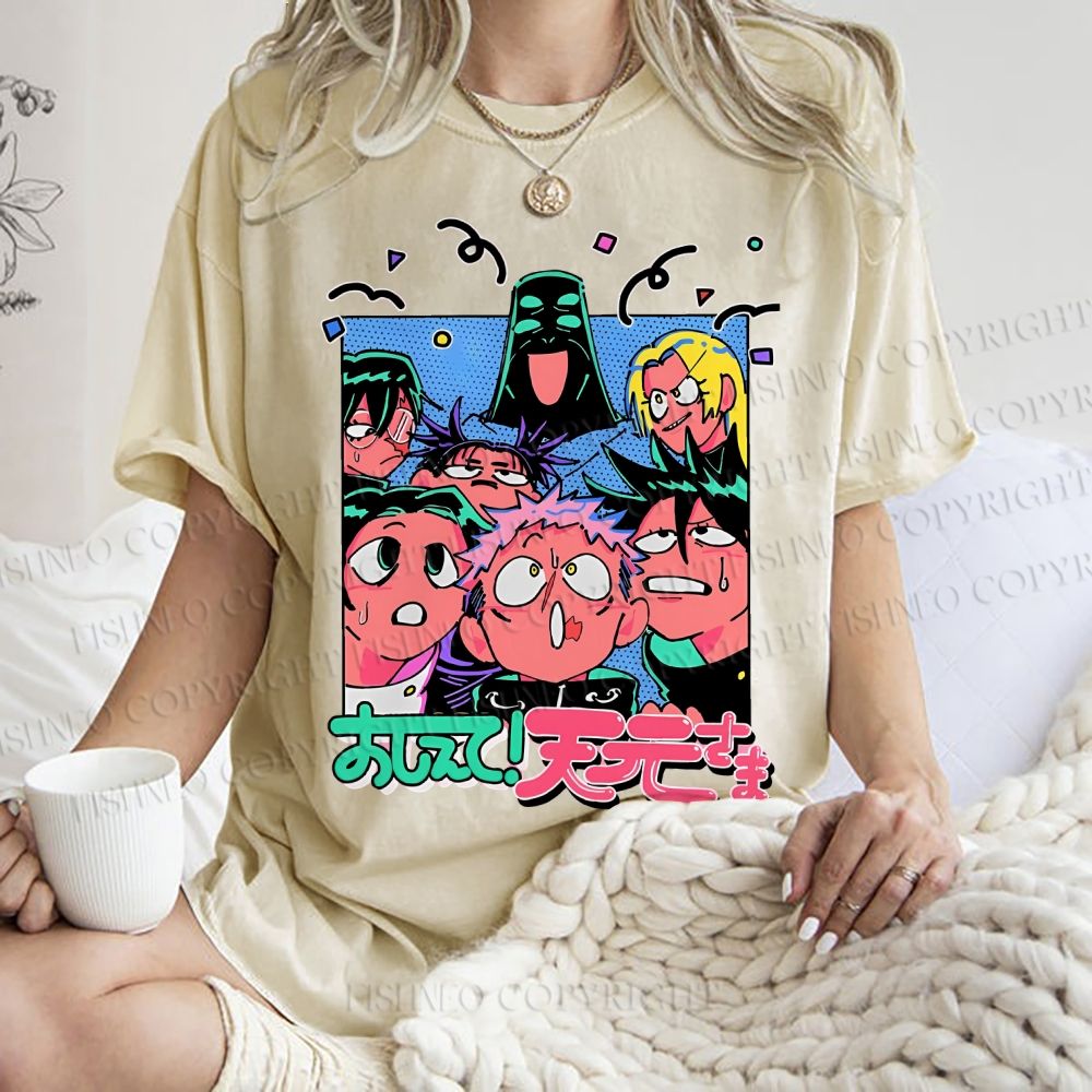 Unisex Cartoon Animation Printed Washed Tee