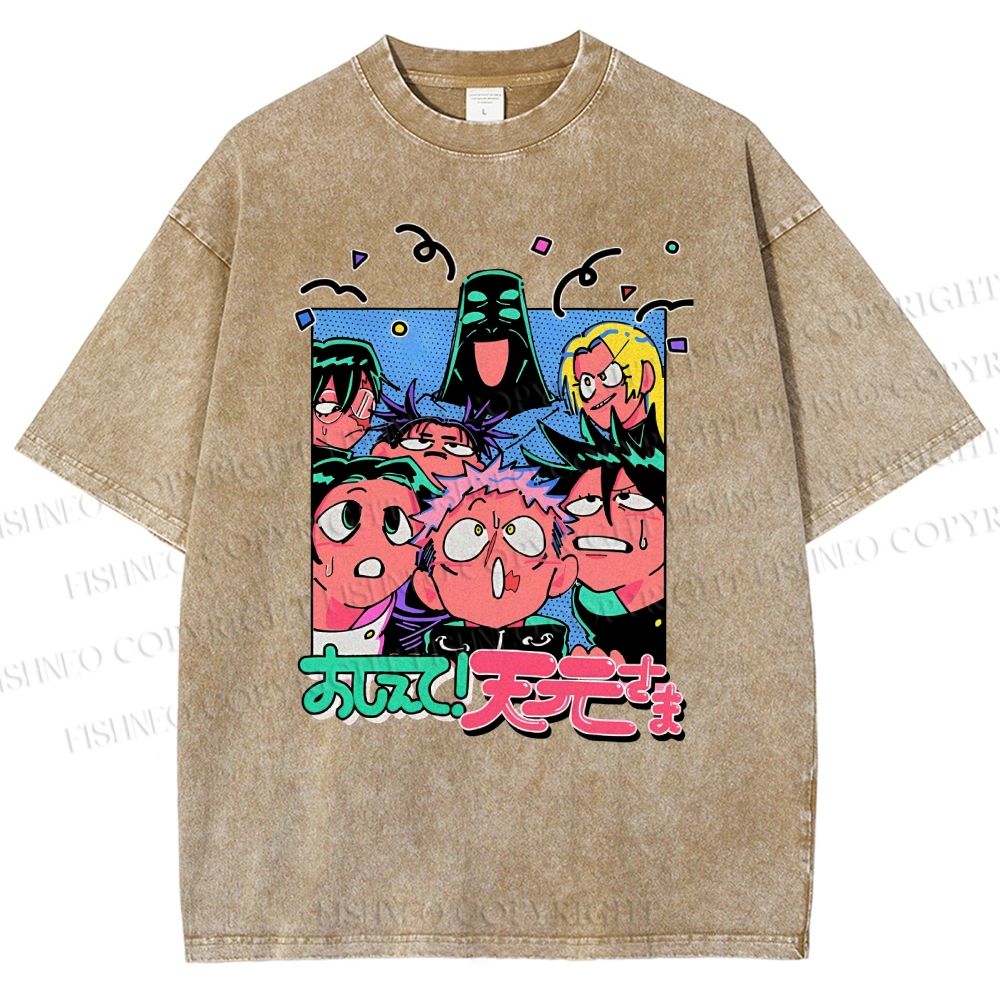 Unisex Cartoon Animation Printed Washed Tee