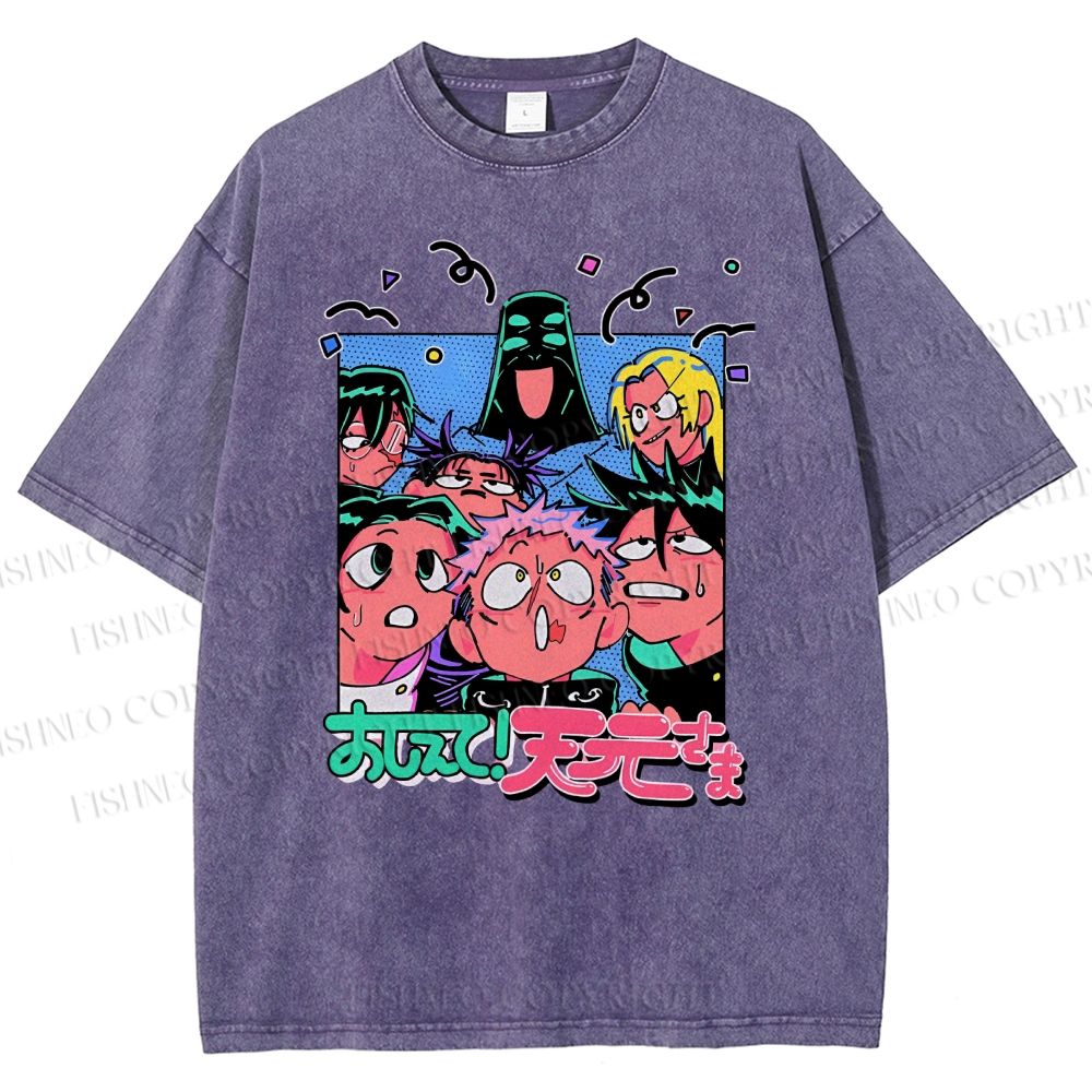Unisex Cartoon Animation Printed Washed Tee
