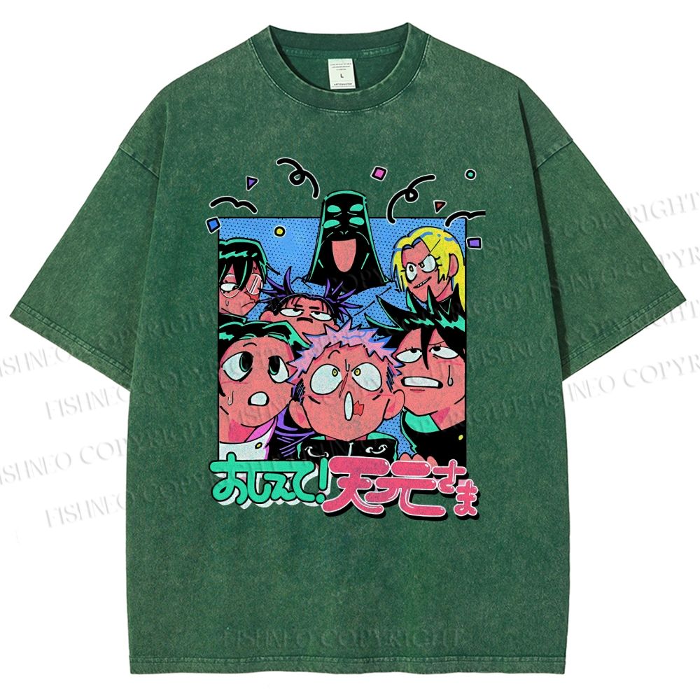 Unisex Cartoon Animation Printed Washed Tee