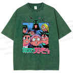 Unisex Cartoon Animation Printed Washed Tee