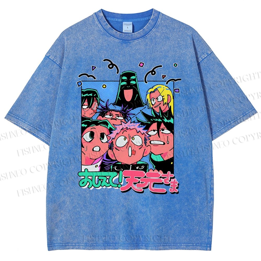 Unisex Cartoon Animation Printed Washed Tee